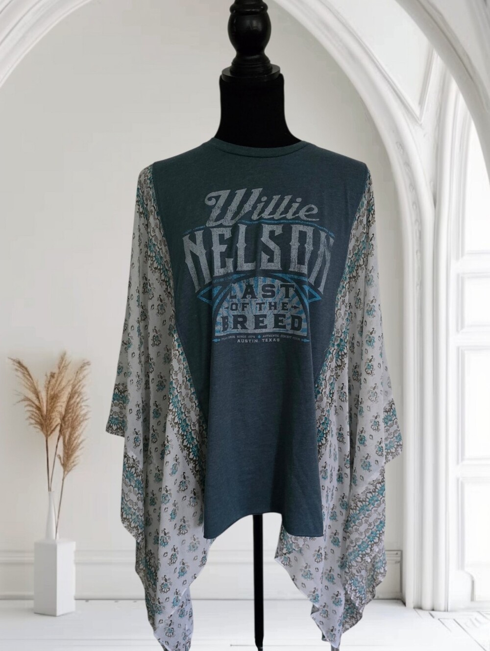 Upcycled Willie Nelson Band Tee With Flowy Sleeves, OS - Picture 2 of 5